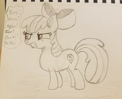 Size: 2048x1662 | Tagged: safe, artist:polar_storm, apple bloom, earth pony, pony, g4, angry, female, filly, frown, gritted teeth, sketch, solo, speech bubble, talking, traditional art