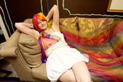 Size: 800x534 | Tagged: safe, artist:s0methingw1cked, rainbow dash, human, g4, anime boston, anime boston 2013, armpits, clothes, cosplay, costume, dress, gala dress, irl, irl human, photo, sleeping