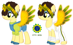Size: 3500x2156 | Tagged: safe, artist:kellysweet1, oc, oc only, oc:sol shines, pegasus, pony, bandana, brazil, clothes, ear piercing, earring, eyeshadow, female, headband, high res, jewelry, makeup, mare, midriff, nation ponies, overalls, pants, piercing, ponified, shirt, shorts, simple background, solo, sports bra, sweatpants, t-shirt, tank top, tape, transparent background, unshorn fetlocks, wrist tape