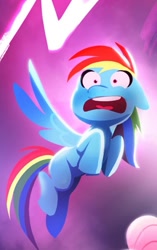 Size: 485x772 | Tagged: safe, artist:imalou, rainbow dash, pegasus, pony, g5, my little pony: a new generation, cropped, missing cutie mark, reaction image, scared, solo