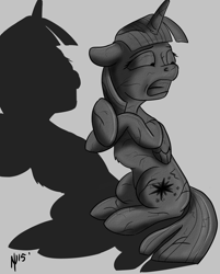 Size: 3301x4101 | Tagged: safe, artist:dombrus, twilight sparkle, alicorn, pony, g4, distressed, fear, female, folded wings, gritted teeth, horn, inanimate tf, petrification, simple background, solo, statue, transformation, twilight sparkle (alicorn), wings