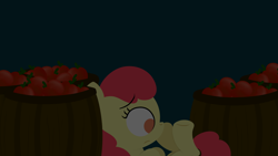 Size: 1280x720 | Tagged: safe, artist:dtcx97, apple bloom, earth pony, pony, g4, apple, barrel, female, filly, food, solo