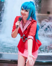Size: 1080x1350 | Tagged: safe, artist:sayakcos, sonata dusk, human, equestria girls, g4, clothes, cosplay, costume, disguise, disguised siren, irl, irl human, microphone, photo, skirt, whinnycitycon