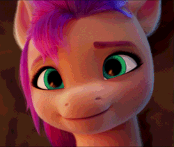 Size: 691x585 | Tagged: safe, screencap, sunny starscout, earth pony, pony, g5, my little pony: a new generation, spoiler:my little pony: a new generation, animated, cropped, cute, female, gif, head tilt, mare, solo, sunnybetes