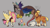 Size: 3000x1682 | Tagged: safe, artist:dylandonnie, applejack, discord, fluttershy, draconequus, earth pony, hybrid, pegasus, pony, g4, applejack's hat, bandana, bisexual, chest fluff, cloven hooves, cowboy hat, cutie mark, eye scar, fangs, female, gray background, hat, heterochromia, hybrid wings, lesbian, male, neckerchief, one eye closed, polyamory, scar, ship:appleshy, ship:discoshy, shipping, simple background, smiling, snaggletooth, spread wings, straight, straw in mouth, trio, unshorn fetlocks, wings