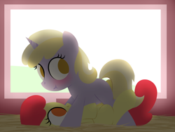 Size: 1280x960 | Tagged: safe, artist:dtcx97, apple bloom, dinky hooves, earth pony, pony, unicorn, g4, blushing, female, filly, hay