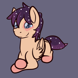 Size: 2500x2500 | Tagged: safe, artist:zombietator, oc, oc only, pegasus, pony, ethereal mane, high res, lying down, pegasus oc, prone, simple background, smiling, solo, starry mane