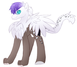 Size: 708x614 | Tagged: safe, artist:tragedy-kaz, oc, oc only, hybrid, chest fluff, ethereal mane, simple background, smiling, solo, starry mane, transparent background, wings