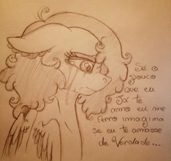 Size: 960x906 | Tagged: safe, artist:milledpurple, oc, oc only, pegasus, pony, bust, crying, eyelashes, female, frown, lineart, mare, pegasus oc, sad, solo, traditional art, wings