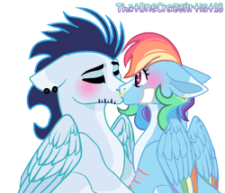 Size: 1044x896 | Tagged: safe, artist:princess-kitsune-tsu, rainbow dash, soarin', pony, g4, female, kissing, male, ship:soarindash, shipping, simple background, straight, transparent background