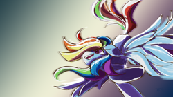 Size: 1920x1080 | Tagged: safe, artist:rainsketch, rainbow dash, pegasus, pony, g4, female, flying, mare, smiling, solo, spread wings, wings