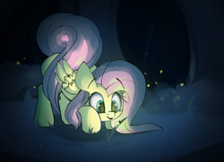 Size: 1932x1398 | Tagged: safe, artist:luxsimx, fluttershy, firefly (insect), insect, pegasus, pony, g4, cute, female, mare, shyabetes, solo, wings