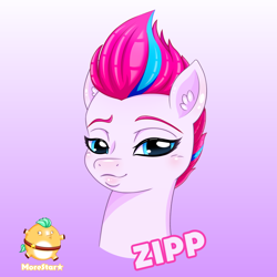 Size: 1000x1000 | Tagged: safe, artist:morestar, hitch trailblazer, zipp storm, pony, g5, bust, ear fluff, gradient background, pink background, portrait, simple background, solo