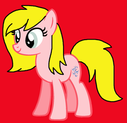 Size: 957x926 | Tagged: safe, artist:piggyman54, shady, earth pony, pony, g1, g4, cute, female, g1 shadybetes, g1 to g4, generation leap, mare, red background, simple background, smiling, solo