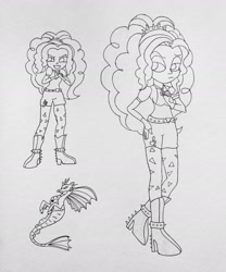 Size: 1280x1536 | Tagged: safe, artist:gojira1604shinomura, adagio dazzle, human, siren, equestria girls, g4, boots, clothes, disguise, disguised siren, female, shoes, traditional art