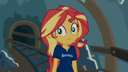 Size: 1280x720 | Tagged: safe, edit, edited screencap, screencap, sunset shimmer, all the world's off stage, equestria girls, g4, my little pony equestria girls: better together, my little pony equestria girls: choose your own ending, baseball, clothes, looking at you, major league baseball, seattle mariners, shirt, smiling, solo, sports