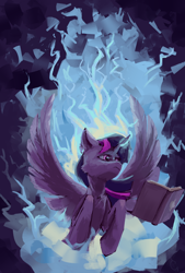 Size: 4160x6144 | Tagged: safe, artist:thelordgemm, twilight sparkle, alicorn, pony, g4, book, female, solo, spread wings, twilight sparkle (alicorn), wings