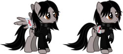 Size: 2746x1204 | Tagged: safe, artist:lightningbolt, derpibooru exclusive, pegasus, pony, g4, .svg available, bags under eyes, bandage, bandaged wing, blood, blood stains, broken wing, clothes, fangs, folded wings, frown, gerard way, jacket, male, my chemical romance, partially open wings, ponified, scarf, show accurate, simple background, solo, stallion, standing, svg, tattered, torn wings, transparent background, vector, wings