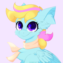 Size: 3500x3500 | Tagged: safe, artist:nyota71, oc, oc only, oc:write flyer, pegasus, pony, bust, cheek fluff, chest fluff, clothes, ear fluff, female, high res, scarf, simple background, solo