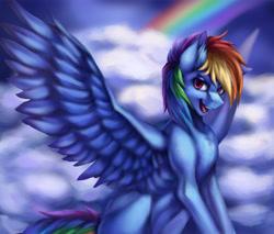 Size: 8000x6800 | Tagged: dead source, safe, artist:morozov01, rainbow dash, pegasus, pony, g4, cloud, female, solo, spread wings, wings
