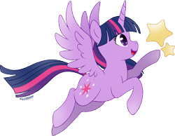 Size: 1200x929 | Tagged: safe, artist:volmise, twilight sparkle, alicorn, pony, g4, female, flying, simple background, solo, stars, transparent background, twilight sparkle (alicorn)