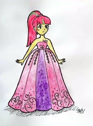 Size: 2268x3057 | Tagged: safe, artist:fude-chan-art, sour sweet, costume conundrum: rarity, equestria girls, g4, clothes, clothes swap, dress, female, high res, solo, traditional art