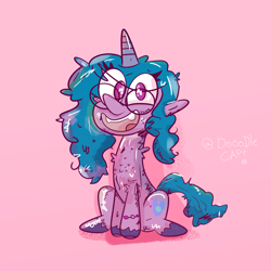 Size: 2000x2000 | Tagged: safe, alternate version, artist:dooodlecapt, izzy moonbow, pony, unicorn, g5, female, glasses, high res, open mouth, simple background, sitting, solo