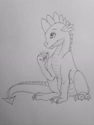 Size: 2448x3264 | Tagged: safe, artist:crazyaniknowit, spike, dragon, g4, high res, monochrome, solo, traditional art
