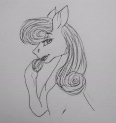 Size: 2090x2225 | Tagged: safe, artist:crazyaniknowit, bon bon, sweetie drops, earth pony, pony, g4, high res, monochrome, solo, traditional art