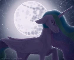Size: 1924x1569 | Tagged: safe, artist:lorddefius, princess celestia, alicorn, pony, g4, crying, female, mare in the moon, moon, solo