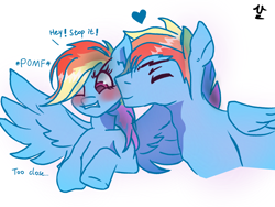 Size: 2048x1536 | Tagged: safe, artist:uuuceh, rainbow dash, pegasus, pony, g4, blushing, duo, eyes closed, female, heart, male, nuzzling, onomatopoeia, pomf, rainbow blitz, rule 63, self ponidox, selfcest, ship:dashblitz, shipping, simple background, spread wings, straight, white background, wingboner, wings