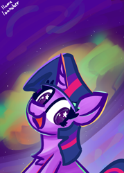 Size: 1879x2625 | Tagged: safe, artist:llamalauncher, twilight sparkle, alicorn, pony, g4, aurora borealis, chest fluff, female, solo, twilight sparkle (alicorn), wingding eyes