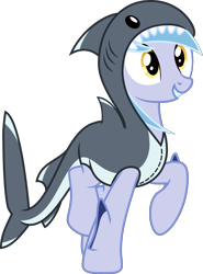 Size: 3697x4995 | Tagged: safe, artist:bnau, derpibooru exclusive, oc, oc only, oc:hatii, original species, pony, shark, shark pony, augmented, augmented tail, clothes, costume, female, fins, kigurumi, mare, shark costume, sharp teeth, show accurate, simple background, solo, tail, teeth, transparent background, vector