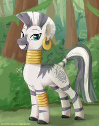 Size: 1754x2240 | Tagged: safe, artist:pwnagespartan, zecora, pony, zebra, g4, female, forest, smiling, solo