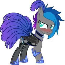 Size: 2223x2217 | Tagged: safe, artist:bnau, derpibooru exclusive, oc, oc only, oc:lyssa, bat pony, pony, blushing, burlesque, choker, clothes, cuffs, ear fluff, fangs, feather, female, garter belt, garters, high res, hoof shoes, leotard, shoes, show accurate, showgirl, simple background, socks, solo, stockings, thigh highs, transparent background, vector