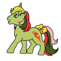 Size: 768x768 | Tagged: safe, artist:warnerbrother65, mimic (g1), pony, twinkle eyed pony, unicorn, g1, bow, female, mare, scared, simple background, solo, tail, tail bow, transparent background, vector