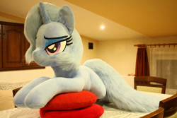 Size: 1024x683 | Tagged: safe, artist:ponimalion, trixie, pony, unicorn, g4, female, heart, heart pillow, irl, life size, mare, photo, pillow, plushie, solo