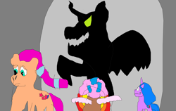 Size: 11848x7472 | Tagged: safe, artist:willtheraven1, izzy moonbow, princess flurry heart, sunny starscout, oc, oc:vex, alicorn, earth pony, pegasus, pony, unicorn, g4, g5, 1000 hours in ms paint, absurd resolution, boogey pony, cave, cave drawing, fireplace, generational ponidox, implied mane six, implied twilight sparkle, inside cave, nightmare creature