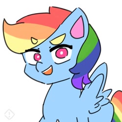 Size: 768x768 | Tagged: safe, artist:metaruscarlet, rainbow dash, pegasus, pony, g4, chibi, female, mare, open mouth, simple background, solo, white background