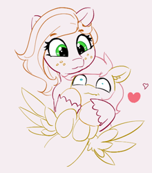 Size: 506x575 | Tagged: safe, artist:pabbley, edit, big macintosh, fluttershy, earth pony, pegasus, pony, g4, butterscotch, female, heart, holding, holding a pony, larger female, macareina, male, mare, rule 63, ship:butterreina, ship:fluttermac, shipping, simple background, size difference, smaller male, smiling, spread wings, stallion, straight, wavy mouth, wingboner, wings