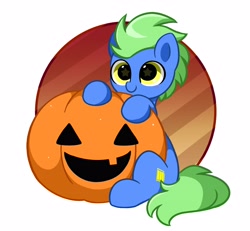 Size: 3670x3387 | Tagged: safe, artist:kittyrosie, part of a set, oc, oc only, earth pony, pony, commission, cute, halloween, high res, holiday, ocbetes, pumpkin, solo, starry eyes, wingding eyes, ych result