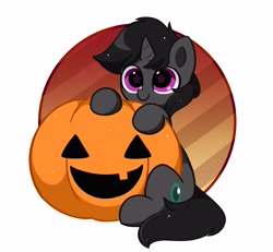 Size: 3670x3387 | Tagged: safe, artist:kittyrosie, part of a set, oc, oc only, pony, unicorn, commission, cute, halloween, high res, holiday, ocbetes, pumpkin, solo, starry eyes, wingding eyes, ych result