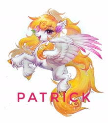 Size: 1600x1818 | Tagged: safe, artist:paipaishuaige, oc, oc only, pegasus, pony, flower, flower in hair, obtrusive watermark, solo, traditional art, unshorn fetlocks, watermark