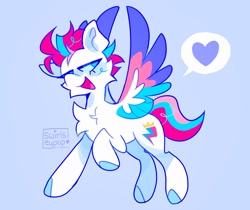 Size: 2048x1719 | Tagged: safe, artist:swirlseypop, zipp storm, pegasus, pony, g5, my little pony: a new generation, blue blush, blushing, cheek fluff, chest fluff, colored hooves, colored wings, lidded eyes, open mouth, raised hoof, solo, speech bubble, spread wings, wings