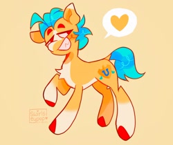 Size: 2048x1719 | Tagged: safe, artist:swirlseypop, hitch trailblazer, earth pony, pony, g5, my little pony: a new generation, blaze (coat marking), chest fluff, coat markings, colored ears, colored hooves, facial markings, looking back, looking offscreen, male, open mouth, pale belly, raised hoof, smiling, socks (coat markings), solo, speech bubble, stallion