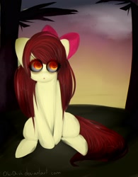 Size: 2000x2559 | Tagged: safe, artist:navnlos-chan, apple bloom, earth pony, pony, story of the blanks, g4, female, filly, high res, solo, sunset, tree