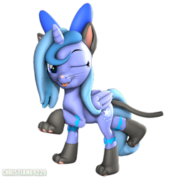 Size: 1080x1080 | Tagged: safe, artist:christian69229, oc, oc only, oc:lulu star moonie, alicorn, pony, 3d, :p, alicorn oc, anal tail plug, animal costume, bow, buttplug, cat costume, cat ears, cat tail, clothes, costume, horn, implied anal insertion, implied insertion, looking at you, not luna, one eye closed, paw gloves, sex toy, simple background, solo, source filmmaker, tail, tongue out, transparent background, wings, wink, winking at you