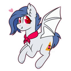 Size: 524x529 | Tagged: safe, artist:daringpineapple, oc, oc only, pony, bat wings, fangs, female, floating heart, heart, looking at you, mare, red eyes, simple background, solo, spread wings, transparent background, wings