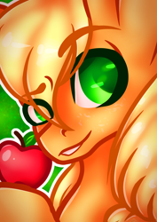 Size: 2480x3508 | Tagged: safe, artist:ermy-poo, applejack, pony, g4, apple, bust, female, food, high res, mare, solo