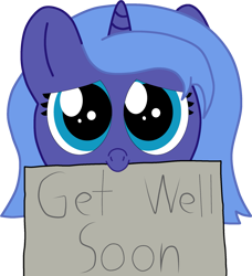 Size: 1893x2072 | Tagged: safe, artist:theunidentifiedchangeling, princess luna, alicorn, pony, g4, cute, digital, digital art, female, filly, filly luna, get well soon, holding, horn, looking at you, positive message, positive ponies, smiling, smiling at you, solo, woona, younger
